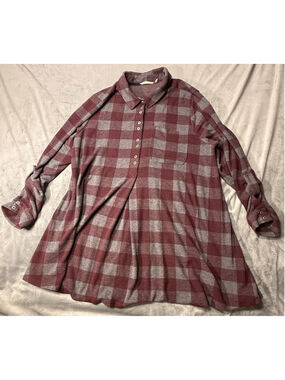 SOFT SURROUNDINGS Women’s Maroon And Grey Plaid, Oversized Size 1XL
